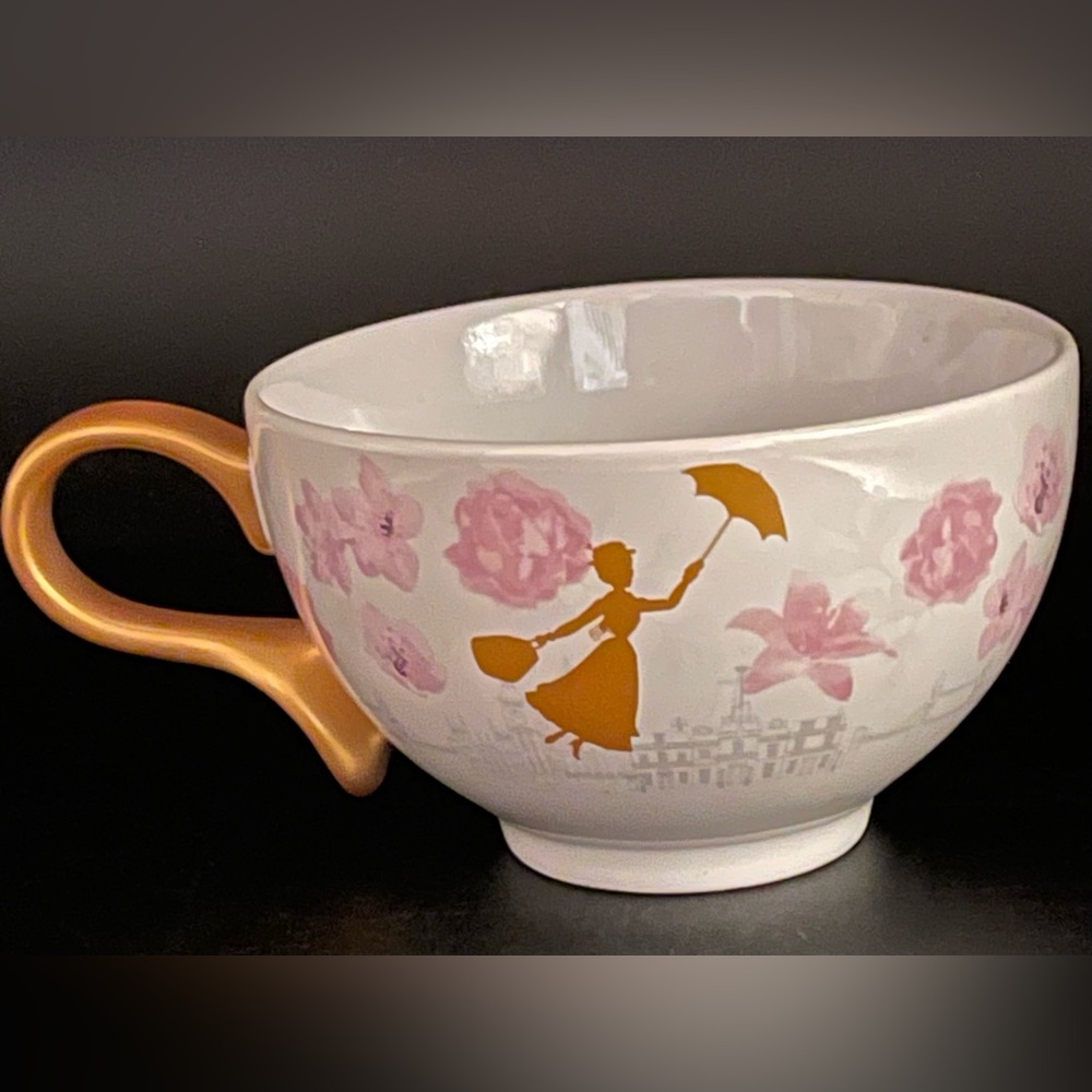 Disney Mary Poppins “A Spoonful of Sugar” Teacup Gold Handle Floral Mug